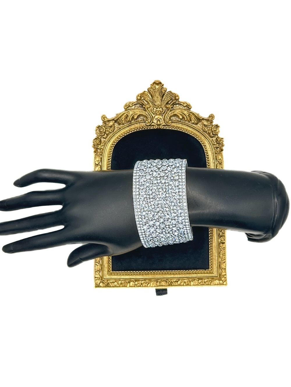 Sparkly Pavé Rhinestone Wide Cuff Bracelet, Y2K Silver Tone Turn Lock